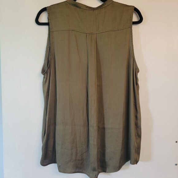 H&M | Sleeveless Silk-Look Blouse | Womens Size 12 | Olive Green - Picture 3 of 7